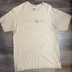 Anvil 90s California Graphic T Shirt Mens Large Beige Embroidered Sun Symbol Tee